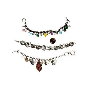 3 Silver Tone Charm Bracelet Lot Dice Football Baseball Slider Link Coquette